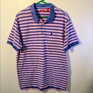 Men's Pink and Blue Striped Polo Shirt